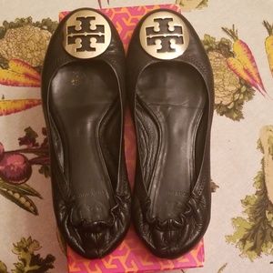 Tory Burch Black/Gold Classic Reva Ballet Flats